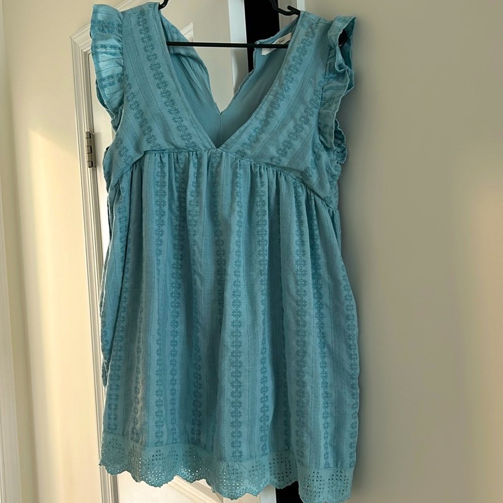 Red Dress - 	Heart So Full Light Blue Romper Dress